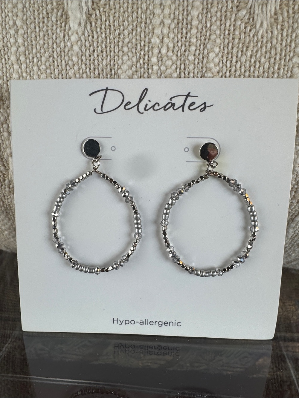 0669-hypoallergenic Delicates Metallic Silver Beaded Hoop Earrings